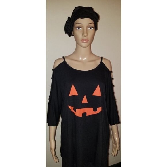 Pumpkin Face Open Shoulder Top - Picture 3 of 6